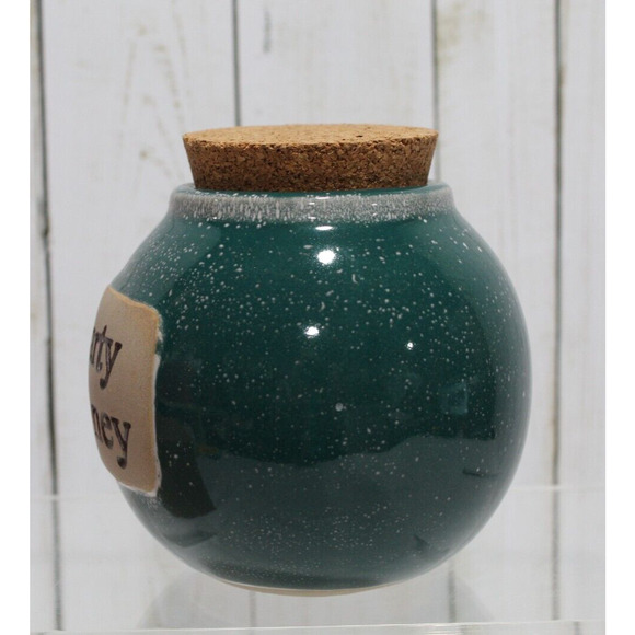 Muddy Waters Pottery Word Jar - Party Money - Green w/cork Top Handmade - New - Picture 3 of 7